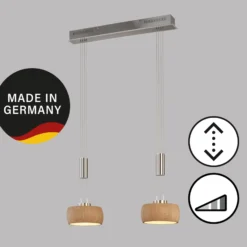 LED-Hängelampe Shine-Wood, Eichenholz/nickel, 65 cm, 2-flg.