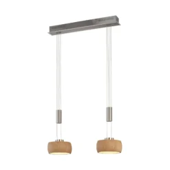 LED-Hängelampe Shine-Wood, Eichenholz/nickel, 65 cm, 2-flg.