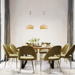 LED-Hängelampe Shine-Wood, Eichenholz/nickel, 65 cm, 2-flg.