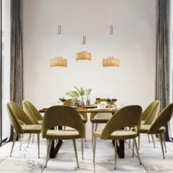 LED-Hängelampe Shine-Wood, Eiche/nickel, Länge 100 cm 3-flg.