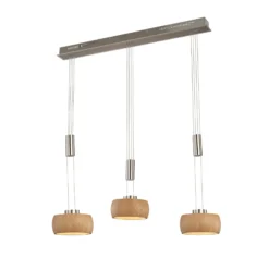 LED-Hängelampe Shine-Wood, Eiche/nickel, Länge 100 cm 3-flg.