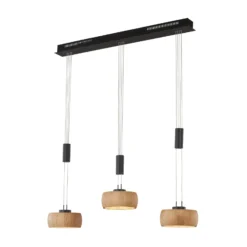 LED-Hängelampe Shine-Wood, Eiche/schwarz Länge 100 cm 3-flg.