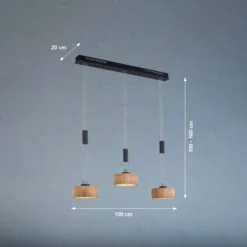 LED-Hängelampe Shine-Wood, Eiche/schwarz Länge 100 cm 3-flg.