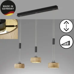 LED-Hängelampe Shine-Wood, Eiche/schwarz Länge 100 cm 3-flg.