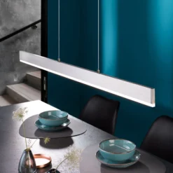LED-Hängelampe Silvano, nickel, Länge 115 cm, CCT, Touchdim