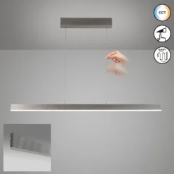 LED-Hängelampe Silvano, nickel, Länge 115 cm, CCT, Touchdim