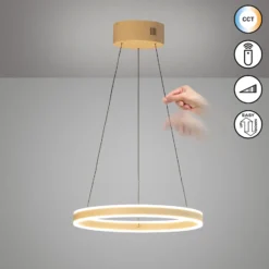 LED-Hängelampe Silvio, Ø 50 cm, sandfarben, Metall, CCT,