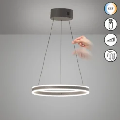 LED-Hängelampe Silvio, Ø 50 cm, sandgrau, Metall, CCT,