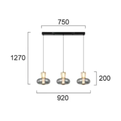 LED-Hängelampe Sire, Länge 92 cm rauch/bronze Glas, 3-flg.