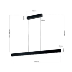 LED-Hängelampe Tara, schwarz, Länge 120 cm, Alu/Stahl