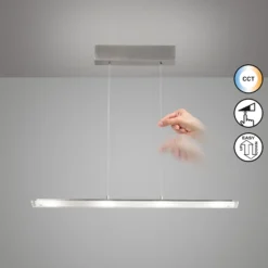 LED-Hängelampe Torvi, nickel, Länge 88 cm, CCT, Touchdimmer
