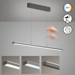 LED-Hängelampe Valeno, grau, Länge 115 cm, CCT, Touchdimmer