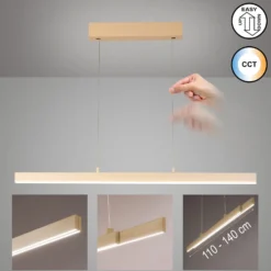 LED-Hängelampe Vayana, Länge 114 cm, sandfarben, Metall, CCT