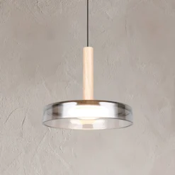 LED-Hängeleuchte Celeste, chrom/holz, Ø 22 cm, Glas, dimmbar
