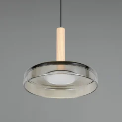 LED-Hängeleuchte Celeste, chrom/holz, Ø 22 cm, Glas, dimmbar