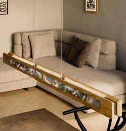 LED-Hängeleuchte Chile S, eiche/buntschiefer, Länge 114 cm