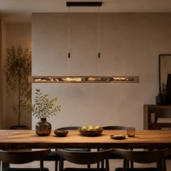 LED-Hängeleuchte Chile XS, eiche/buntschiefer, Länge 89 cm