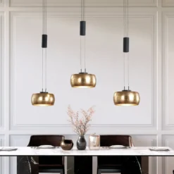 LED-Hängeleuchte Colette, dreiflammig gold/schwarz