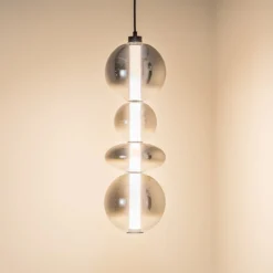 LED-Hängeleuchte Daphne, Glas grau-transparent, Höhe 62 cm