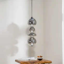 LED-Hängeleuchte Daphne, Glas grau-transparent, Höhe 62 cm