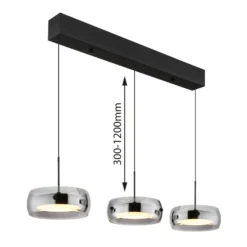 LED-Hängeleuchte Livion, rauchgrau/schwarz, Glas, 85 cm