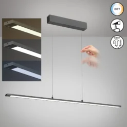 LED-Hängeleuchte Marlo, grau, Länge 120 cm, CCT, Touchdimmer