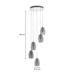 LED-Hängeleuchte Metropolis Rauchglas fünfflammig