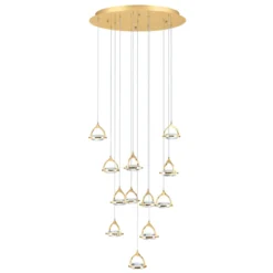 LED-Hängeleuchte Moon, K9-Kristallglas, 12fl gold