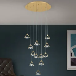 LED-Hängeleuchte Moon, K9-Kristallglas, 12fl gold