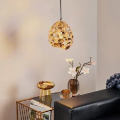 LED-Hängeleuchte Narisa Ø 18 cm roségold/braun