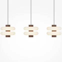 LED-Hängeleuchte Nuvem, braun, Opalglas, Länge 66 cm, 3-flg.