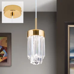 LED-Hängeleuchte Prism, Kristallglas, Ø10cm, gold
