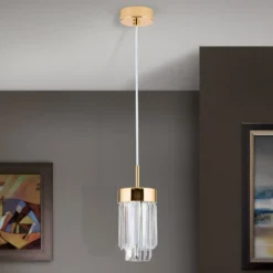 LED-Hängeleuchte Prism, Kristallglas, Ø10cm, gold