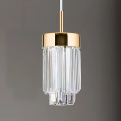 LED-Hängeleuchte Prism, Kristallglas, Ø10cm, gold