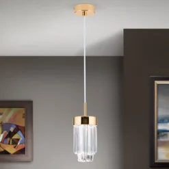 LED-Hängeleuchte Prism, Kristallglas, Ø10cm, gold