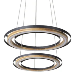 LED-Hängeleuchte Rilas, schwarz/holz, Ø 57 cm, dimmbar