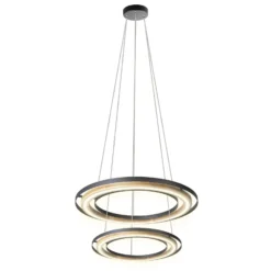 LED-Hängeleuchte Rilas, schwarz/holz, Ø 57 cm, dimmbar