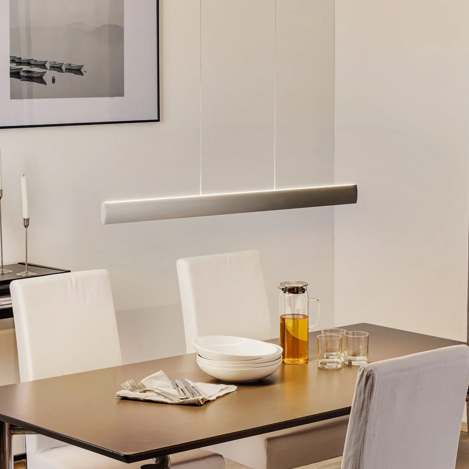 LED-Hängeleuchte Runa, nickel, Länge 92 cm