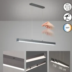 LED-Hängeleuchte Vayana, grau, Länge 189 cm, CCT Touchdimmer