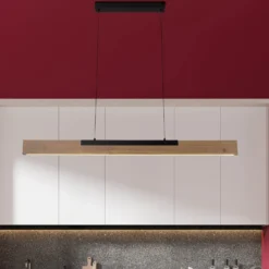 LED-Hängeleuchte Wilma, Holz, Länge 122 cm, dimmbar