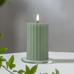 LED-Kerze Flamme Stripe grün 15 cm Echtwachs Batteriebetrieb