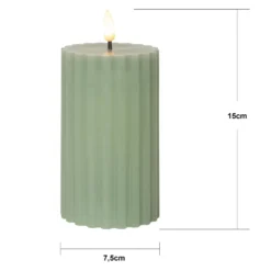 LED-Kerze Flamme Stripe grün 15 cm Echtwachs Batteriebetrieb