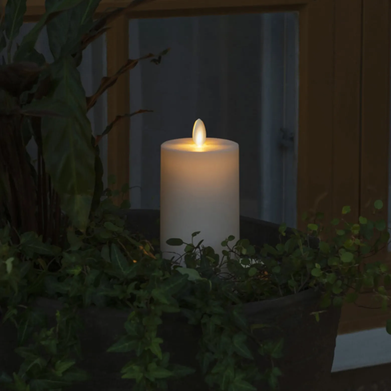 LED-Kerze IP44 cremeweiß glatt Höhe 18cm