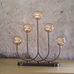 LED-Kerzenhalter Enys, messing antik, Eisen/Glas, 5-flammig