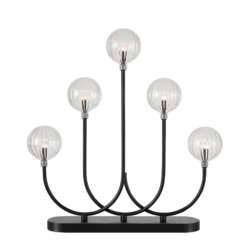 LED-Kerzenhalter Enys, schwarz/klar, Eisen/Glas, 5-flammig