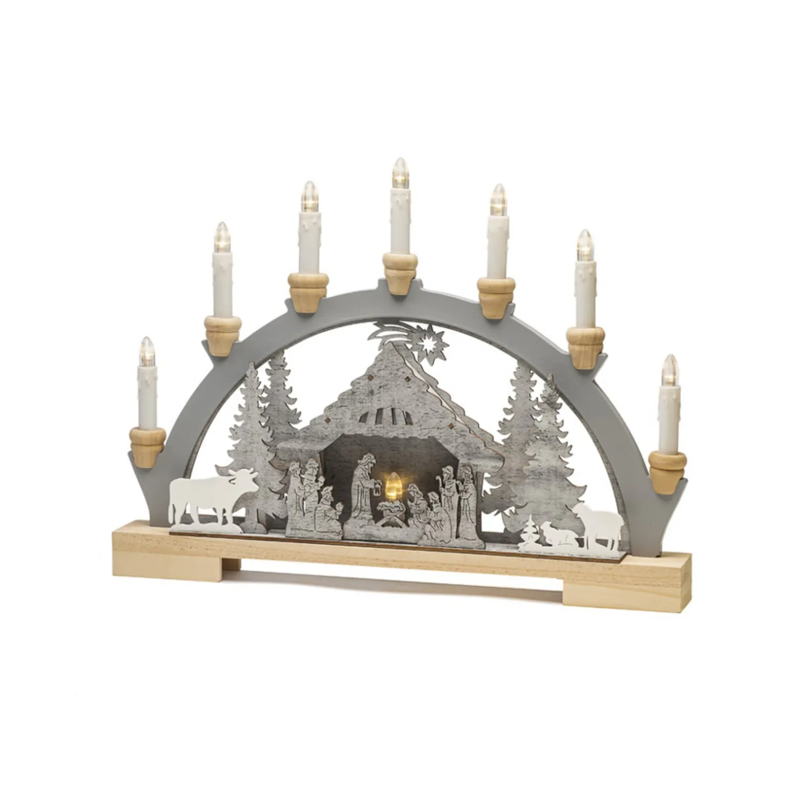 LED-Lichterbogen Krippe aus Holz, Batteriebetrieb