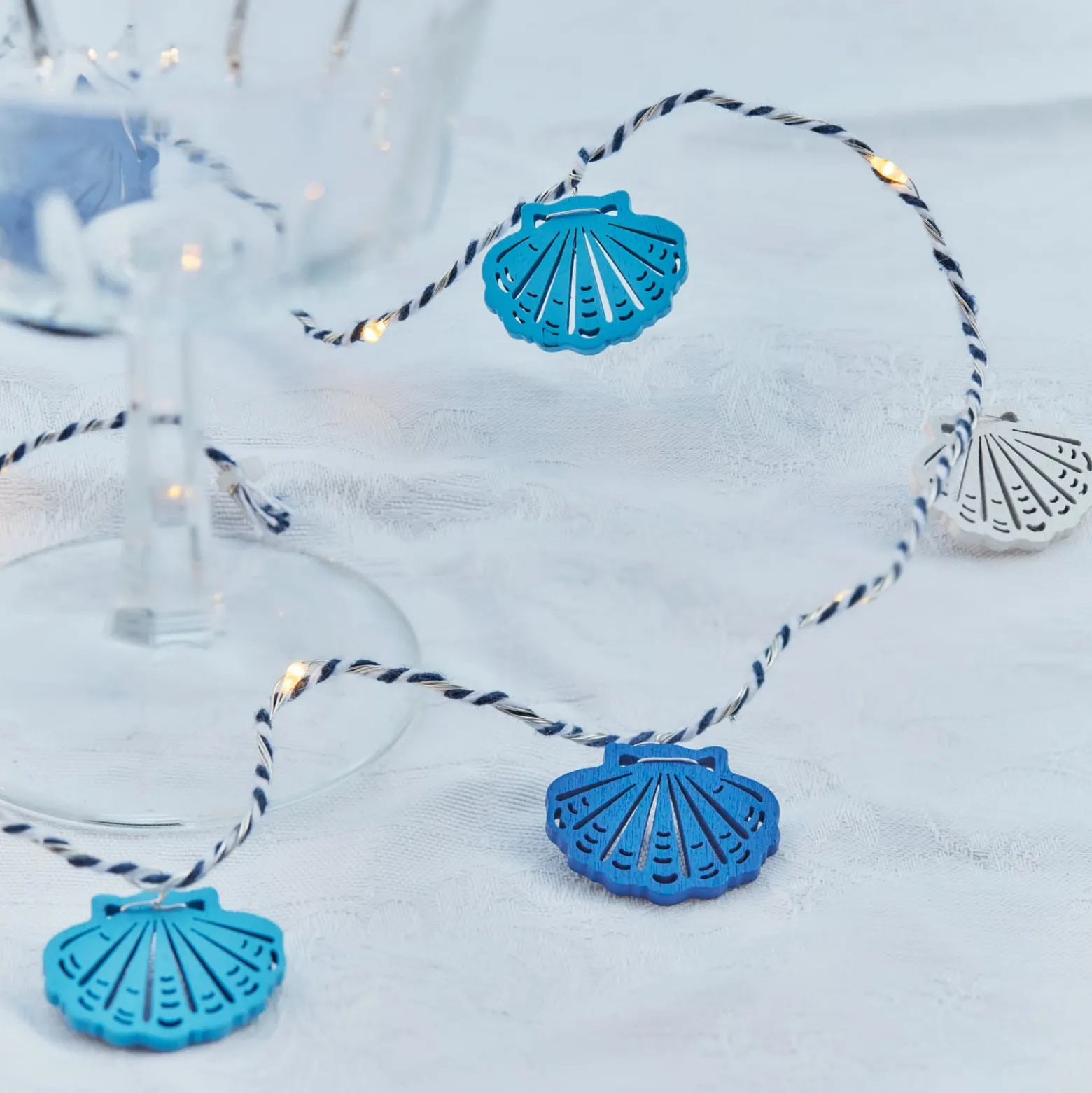 LED-Lichterkette Selma Clam, blau, 20-flg., Batteriebetrieb