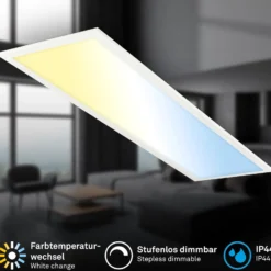 LED-Panel Piatto CCT, IP44, 100 x 25 cm, Fernbedienung, weiß
