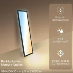 LED-Panel Shallow Remote CCT, 58 x 20 cm, schwarz, Backlight