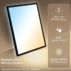 LED-Panel Shallow Remote CCT, 42 x 42 cm, schwarz, Backlight